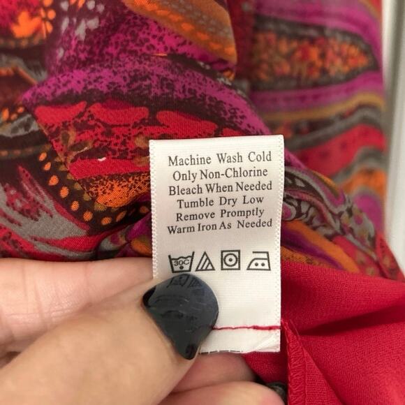 Coldwater Creek Vtg Jewel Tone Paisley Chiffon Blouse Ruffle Front XL Boho - Picture 12 of 12